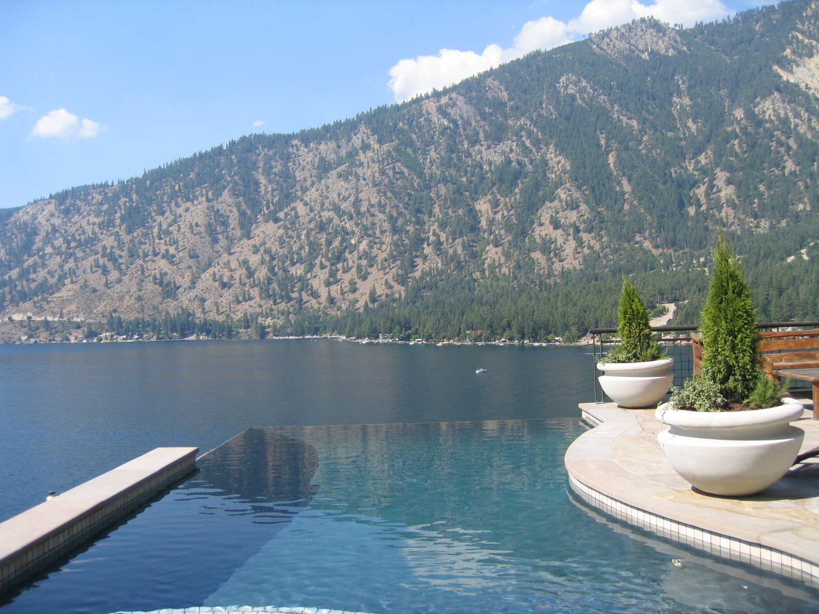 Custom all-tile pool at Lake Chelan Infinity Pool, a custom pool built in Manson, WA, WA by Outdoor Elements Northwest
